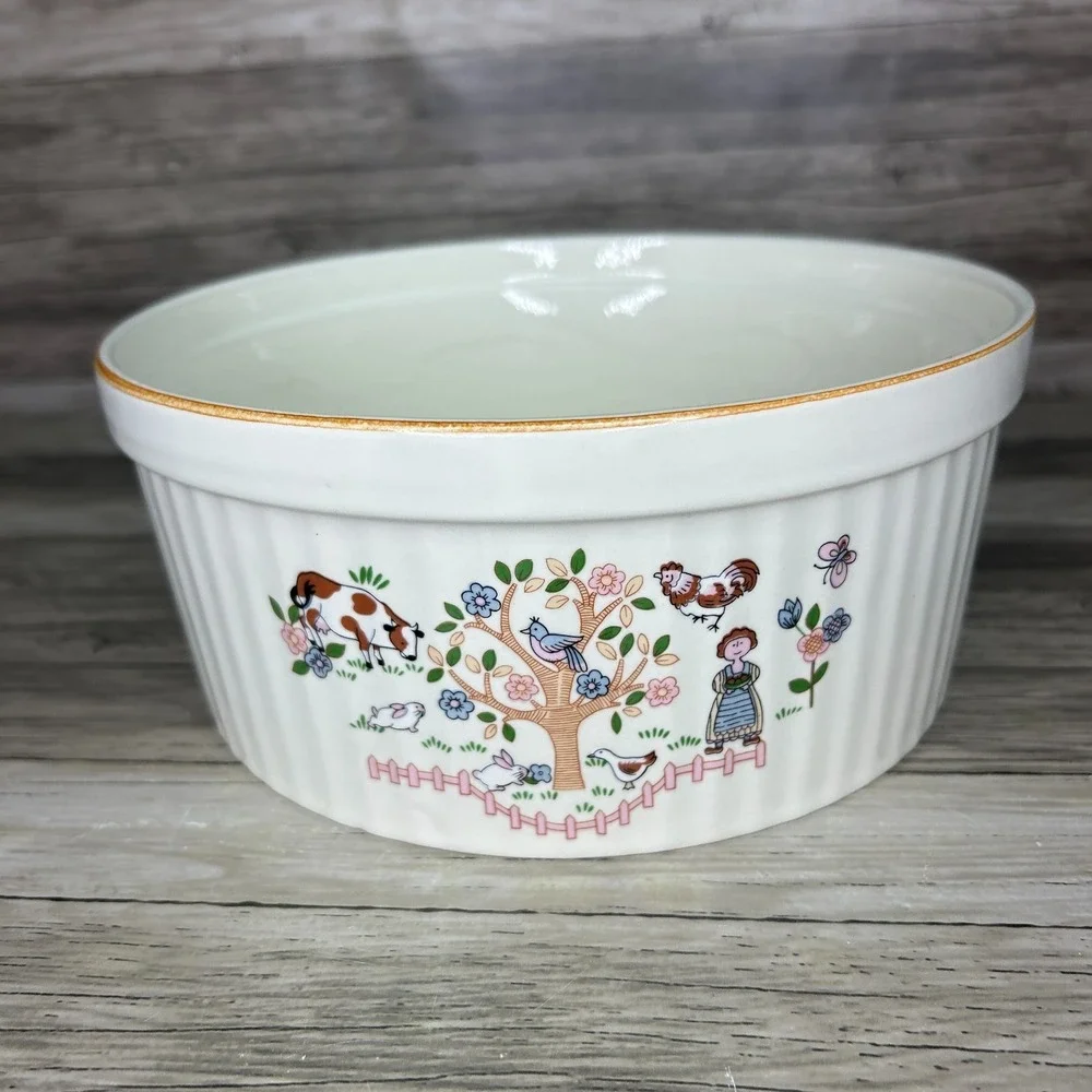 Jamestown‎ Country Home Souffle Dish Cottage Farm Rustic Kitchen Bowl 8 inch 80s